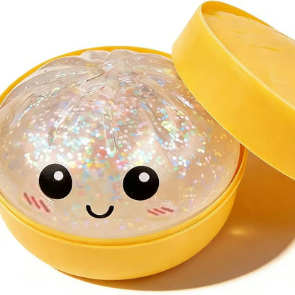 Giant Glitter Dumpling, Giant Dumpling Squishy, Mega Rainbow Dumplings, Cute Anxiety Relief Fidget Toy, with Steamer Box,Soft Squeeze Decompression Dough for Adults