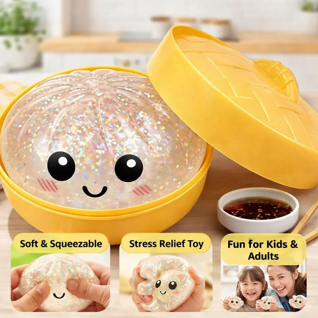 Giant Glitter Dumpling, Giant Dumpling Squishy, Mega Rainbow Dumplings, Cute Anxiety Relief Fidget Toy, with Steamer Box,Soft Squeeze Decompression Dough for Adults