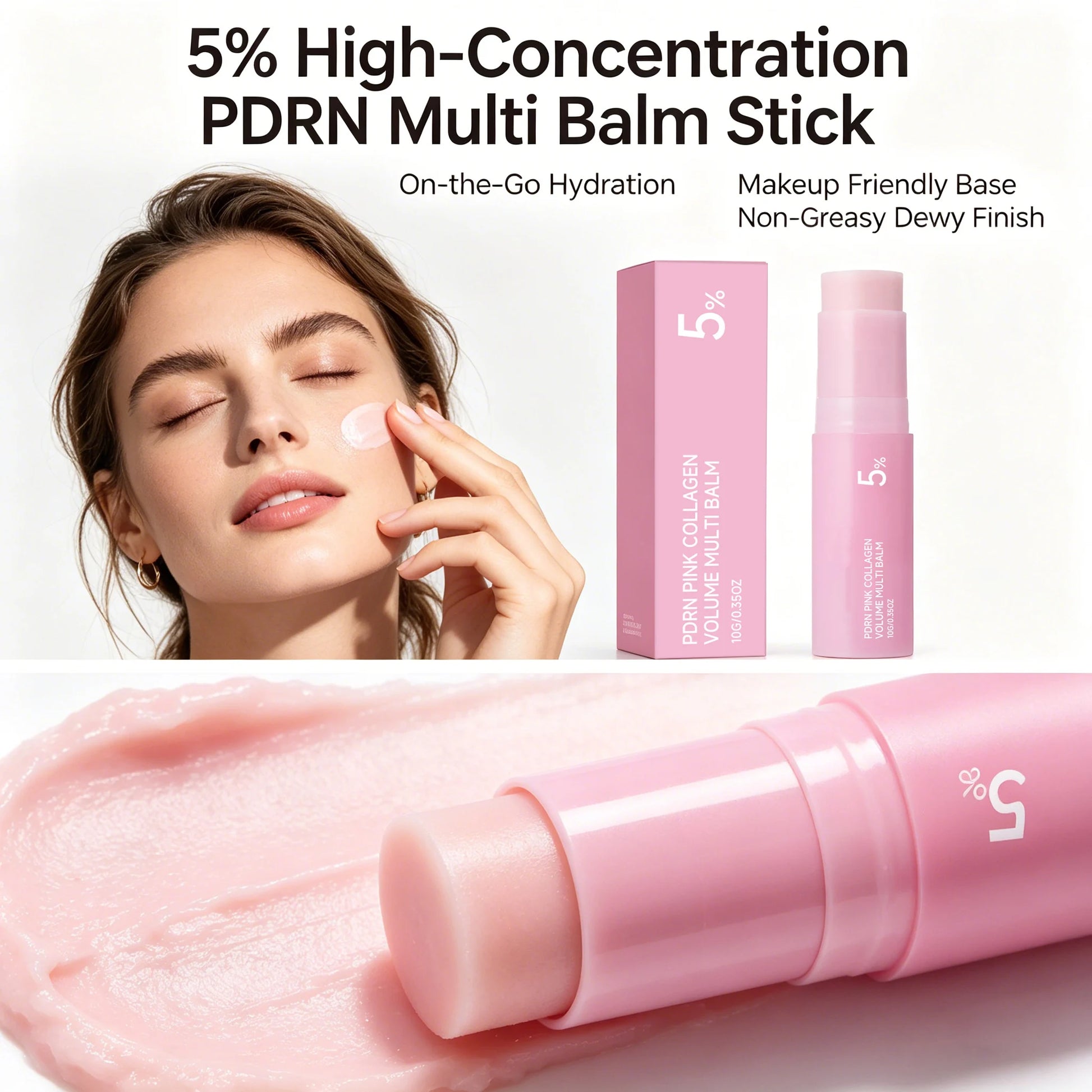 PDRN Balm Stick Pink Collagen Volume Multi Balm Hydrating Face Moisturizer Dewy Glow Skin Care Korean Travel Beauty Stick